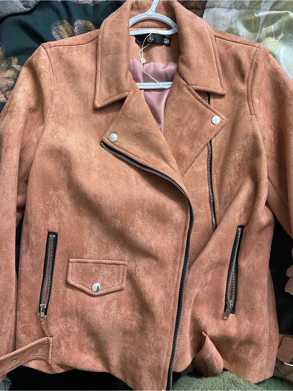 Missguided Faux Suede Moto Jacket in Dusty Rose size 6 like New
